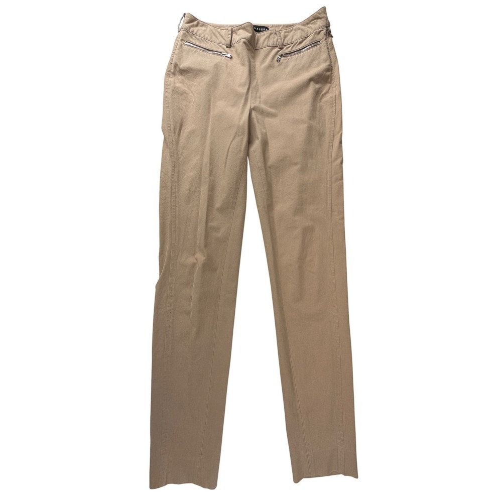 Ralph Lauren Womens Size 6 Tan‎ Khaki Slim Tapered Pants Zip Pocket Trousers